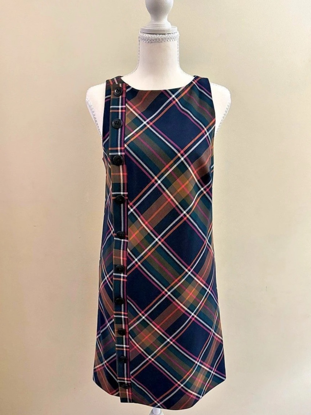 Trina Turk Plaid Mini Dress in Navy & Red Size 2 Like New